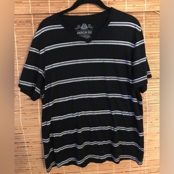 American Rag Mens Striped V-Neck T-Shirt Size Large - Picture 1 of 5